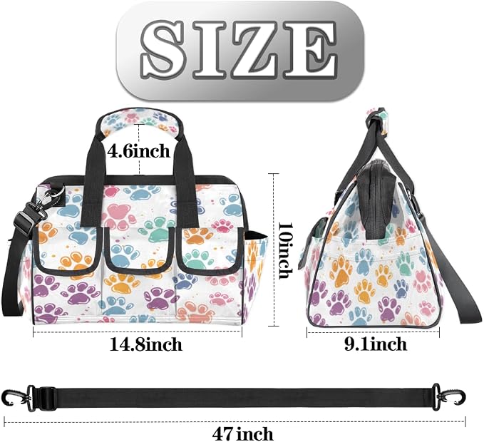 Cat Dog Paw Print Tool Bags for Men Women Multi-Pockets Wide Mouth Tool Organizer Storage Tote Bag Waterproof Stroage Bags with Adjustabe Shoulder Straper for Car Electrician Garden