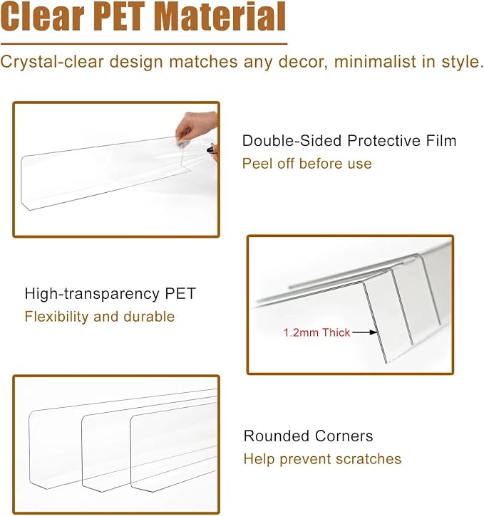 Invisible Under Cabinet Gap Blocker, Plastic Gap Stopper Divider for Drawer | Clear Open Stair Crevice Filler Bumper, Universal Adhesive Guard Baffle Board for Cats / Dogs / Pets