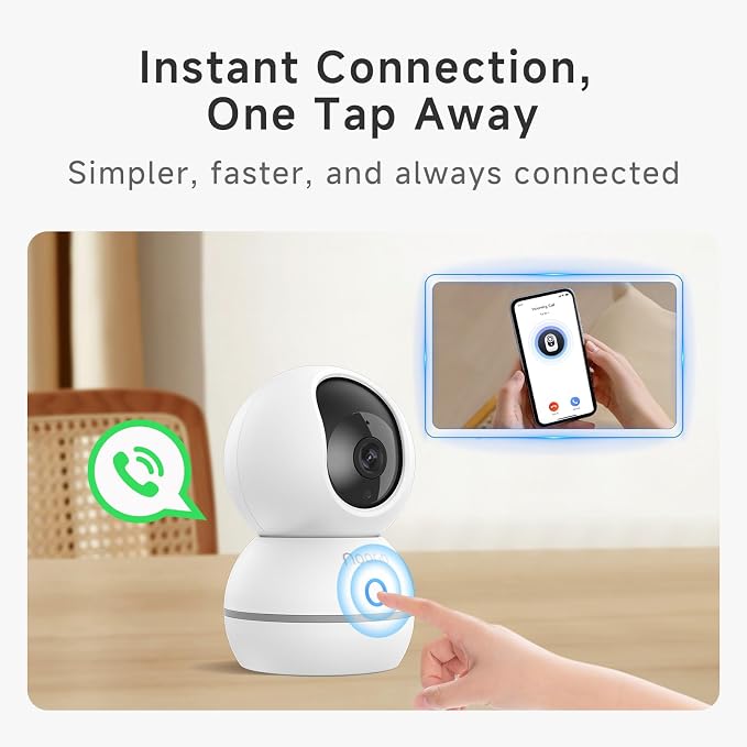 Noorio 2K 4MP Indoor Security Camera,UHD 360° PTZ Pet Camera,2.4GHz,CS201 | One-Touch Call, 24/7 Continuous Recording, 360° PTZ Coverage, Night Vision, Auto Motion Tracking, Two-Way Audio, 2.4 GHz WiFi