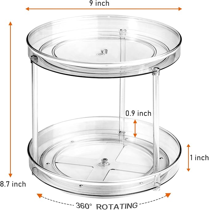 Amolliar Lazy Susan Organizer, 2 Tier 9 Inch, Rotating Turntable Organizer | Lazy Susan for Cabinet Fridge, Pantry Organizer, Spice Rack Condiment Organizer for Kitchen, Countertop Bathroom Vanity Tray