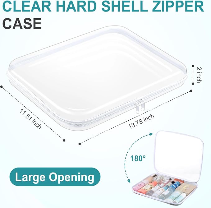 Ceenna 2 Pcs Clear Zipper Case Hard Shell Pouches,2 Extra Large | Multiple Sizes Plastic Makeup Bags Pencil Case Organizer Diaper Bag Pouches Clear Travel Toiletry Bag for Women