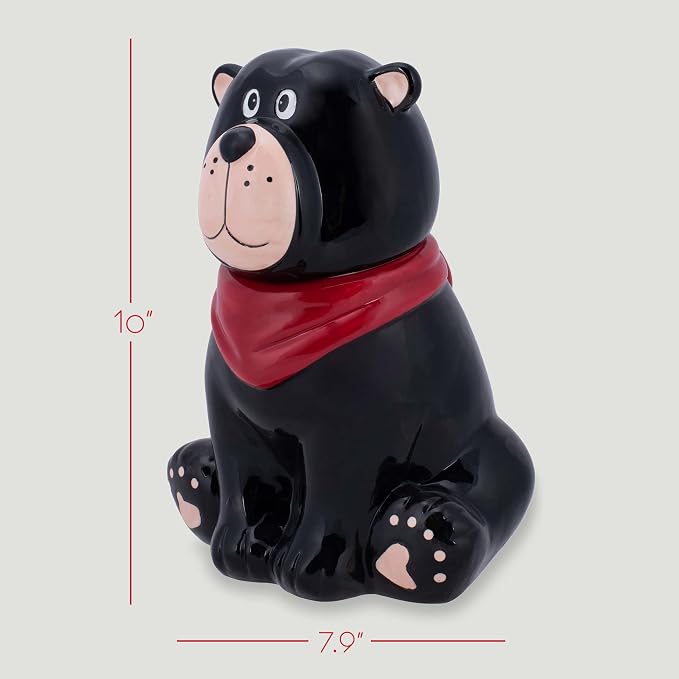 Black Bear Handkerchief 10 x 7.9 Dolomite Ceramic Everyday Cookie & Candy Jar with Airtight Lid: Perfect for Kitchen Canisters, Pet Treat Containers & Decorative Storage