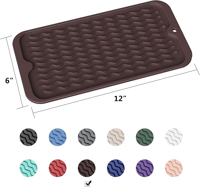 ZLR Silicone Sink Caddy & Sponge Holder, 6"x12", Coffee | Sink Organizer for Soap, Sponge & Brush, Doubles as Bathroom Vanity Tray, Raised Lip, Non-Slip Food-Grade Silicone