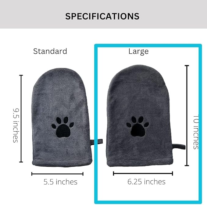 Penny & Niko Microfiber Pet Towel Mitts - Paw Cleaning and Drying Mitts/Gloves for Dogs and Cats (Gray, Large - 2 Pack)