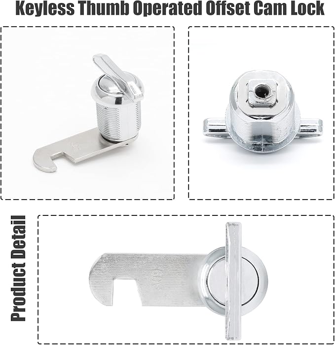 Keyless Thumb Cam Lock 3/4 Inch Hook Cam Chrome Cabinet Latch | Zinc Alloy Body, 3/4 Inch Cylinder, Keyless Twist Handle, Secure Threaded Mount, for RV Doors, Cabinets, Drawers, Tool Boxes