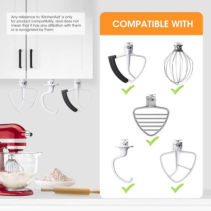 AIEVE 4 Pack Stand Mixer Attachment Holders Compatible with Kitchenaid Mixer Accessories,Flex Edge Beater, Flat Beater, Dough Hooks and Wire Whip Organizer