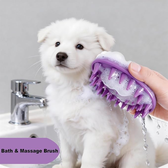 Silicone Dog Brush, Rubber Curry Brush with Long Pins for Short & Long Hair Dogs, Curry Comb Use Wet as Pet Bath Brush or Dry for Grooming Loose Hair