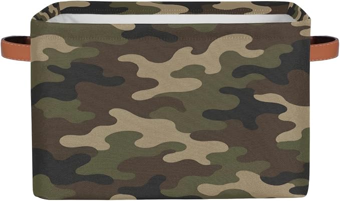 Pardick Camo Basket Storage Bins Rectangle Canvas Basket Cube Storage Box | Nursery Foldable Basket with Handle for Kids Girls Boys Toys Living Room Closet Organizer Shelf Gifts Military Army