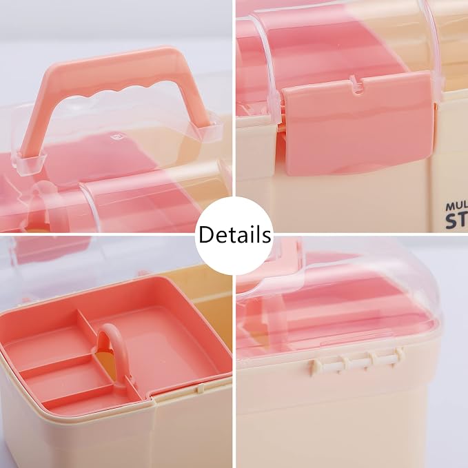 Kinsorcai 11'' Plastic Storage Box with Removable Tray, Multipurpose Organizer for Sewing, Art & Craft, Cosmetic (White)