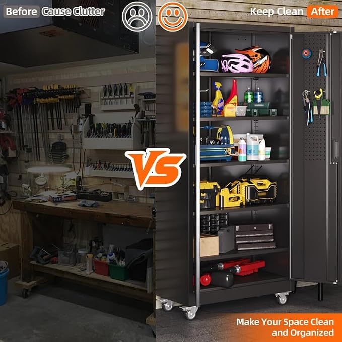Metal Garage Storage Cabinet with Wheels and Door Pegboard (Pack of 2)