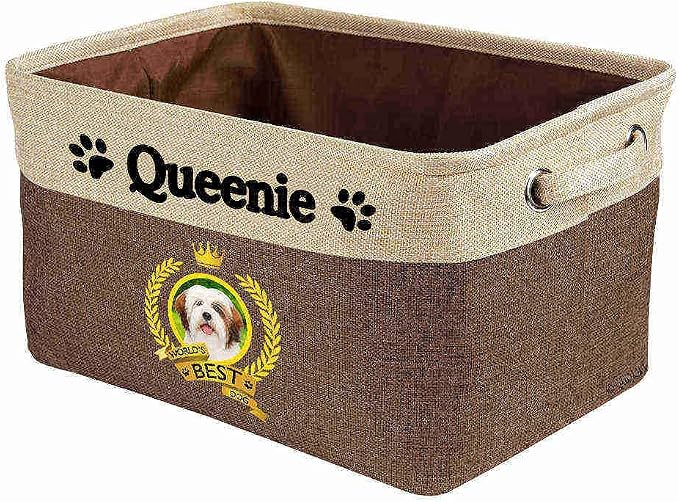 Custom Name Collapsible Dog Toy Storage Basket Bin World's Best Dog Lovely Lhasa Apso Foldable Pet Toy Box Closet Shelf Baskets Organizer for Bedroom Home Dog Cat with Handles Brown