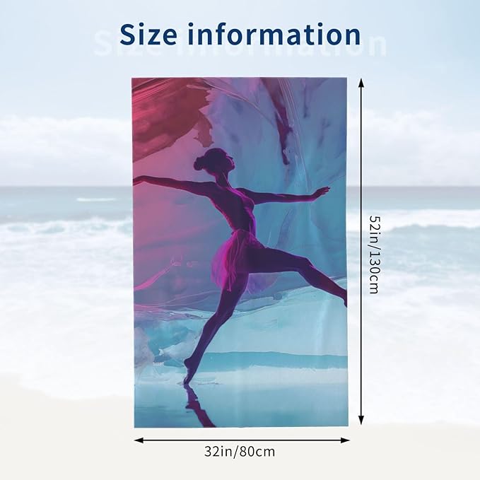 Ballet Dancer Beach Towel 31inx51in, Artistic Sand-Free Microfiber Bath Towel Ultra Soft Quick Dry Pool Towel Absorbent Towel Lightweight Towel for Swimming Bathroom Decor