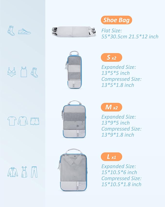 BAGSMART Compression Packing Cubes for Travel Essentials | 14 Set /6 Set /4 Set/2 Set, Lightweight, Durable