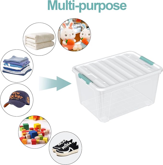 85 Quart Large Plastic Clear Storage Bins with Wheels, 4 Packs | Stackable Large Capacity Plastic Organization Box with Wheels