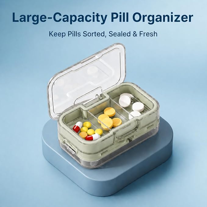Safe Pill Splitter - Accurate & Even Cut, Hidden Sharp Blade, Easy to Open, Durable Tablet Cutter for Small & Large Pills, Perfect for Travel & Daily Use (Green)
