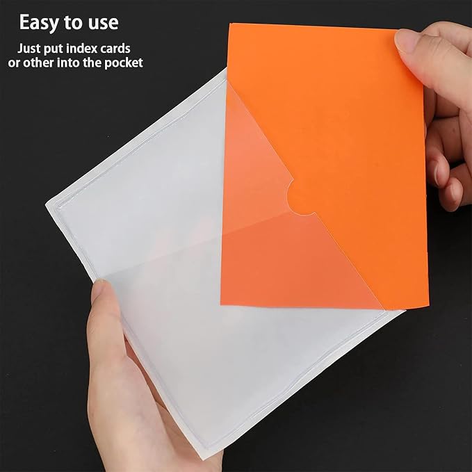 Self Adhesive Business Card Pockets, Clear Label Holders, 3.7x5.3",50pcs | Waterproof Label for Storage Bins, Name Card Protector with Inserts for Cabinet,Supermarket,Bookself,Mailbox,Tag