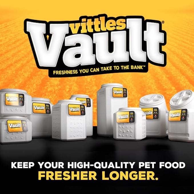 Vittles Vault Airtight Pet Food Storage Container + Scoop, Fits Up to 50lbs | Stores Dog Kibbles, Bird Seed, Oatmeal, Rice, Flour and Cereal in BPA Free Plastic, Sealed Airtight, Made in USA, with Scoop