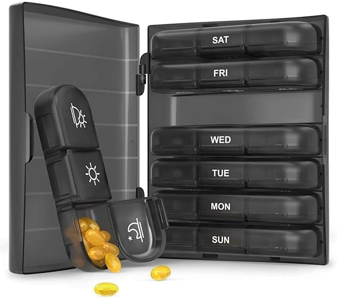 Weekly Pill Organizer 7 Day 3 Times, Portable Pill Organizer | BPA Free Pill Case, Travel Daily Pill Box Reminder, Medication Organizer for Vitamins, Supplements