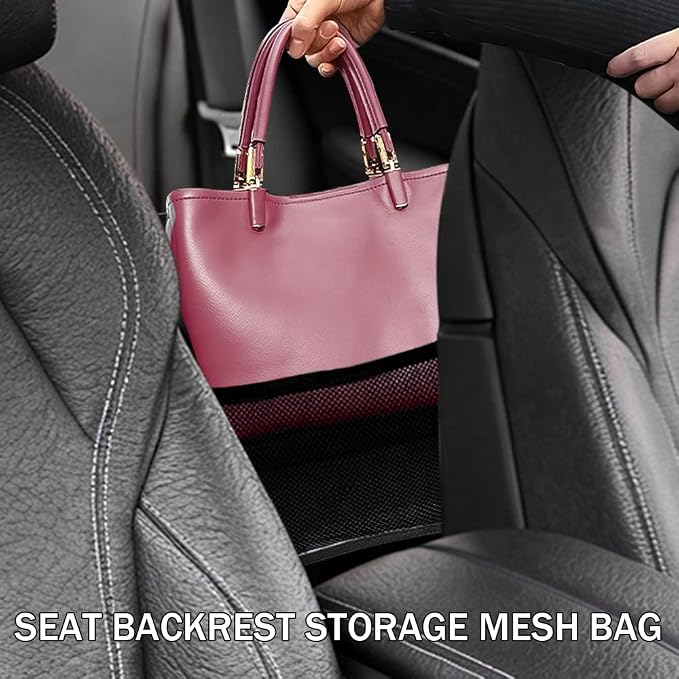 Car Net Pocket Handbag Holder, Organizer Storage Between Front Seats, Large Capacity Auto Seat Back Mesh Pocket Organizer, Car Handbag Holder Between Seats Universal for Most Vehicles (Black)