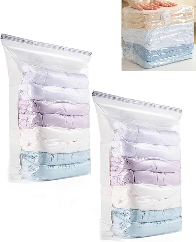 2PCS No‑Pump Vacuum Storage Bags,Storage Compression Bags, Large Cube Vacuum Seal Bags, Heavy-Duty Press & Seal for Clothes, No Pump Needed (Large)