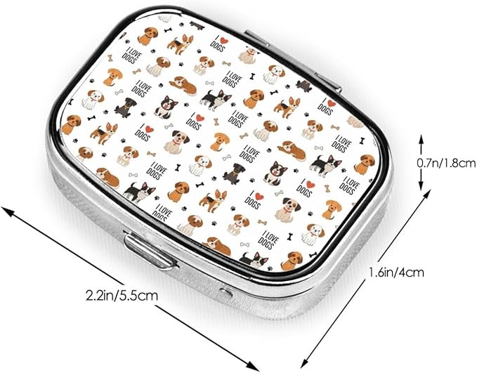 Travel-Sized Pill Organizer Compact Compartment Vitamin Case Cruise Flight Carry-On Must-Have, Cute Doodle Pets Dog Print