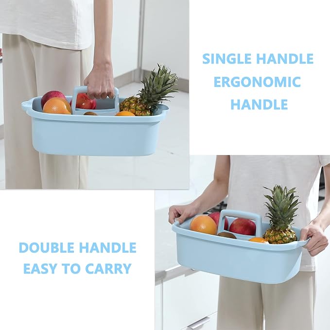 Large Cleaning Supplies Caddy Portable Shower Caddy Basket Blue 2 Pack | Sturdy Supply Organizer with Handle Plastic Bucket Tool Storage for Bathroom Bedroom Kitchen Garden College Dorm Essentials