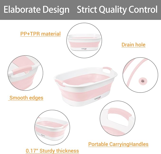 Collapsible Dog Bath Tub, Portable Puppy Bathtub with Drain Plug, Pink | Collapsible and Portable, Easy Water Drainage, For Small Dogs, Puppies and Cats; Indoor and Outdoor Use, Space-Saving Storage