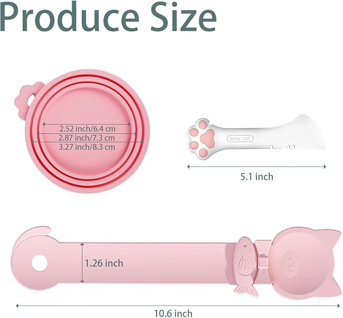 4pcs Pet Food Can Supplies Set Silicone Cat Food Can Lids Spoons | Multi-Function Cat Food Spoon and Opener Cute Paw Shape Opener Spatula Wet Food Spoon