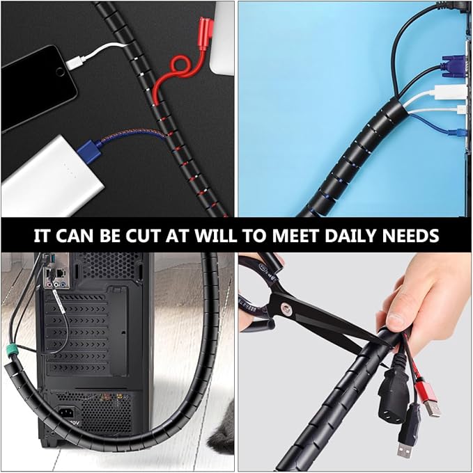 SHOWERORO Cable Sleeve Wire Organizer Set for Pet Owners 22Mm Black Coiled Tube Sleeve 10M Spiral Cable Wrap and Cord Management Tool for Home and Office Use