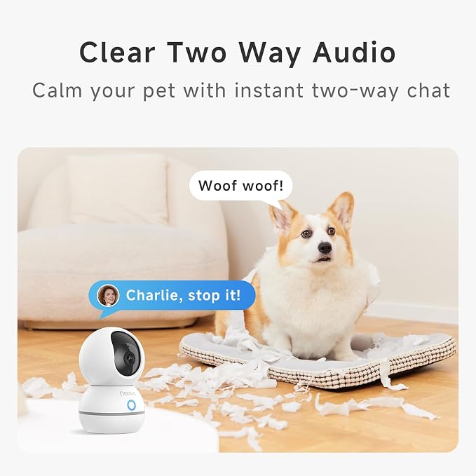 Noorio 2K Indoor Camera Wireless, Baby Monitor Pet Camera, 2-Way Audio | 360-Degree for Home Security/Smart Motion Tracking, Phone App, IR Night Vision, Siren, Compatible with Alexa, CS201 2Pcs