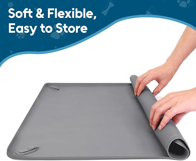 Pee Pad Holder for Small Dogs, 24" x 24" Dog Puppy Pee Pad Holder, Gray | Non-Slip Silicone Tray with 4 Magnetic Clips for Training, No Spill Raised Lip High Edge for Indoor Floor Protection