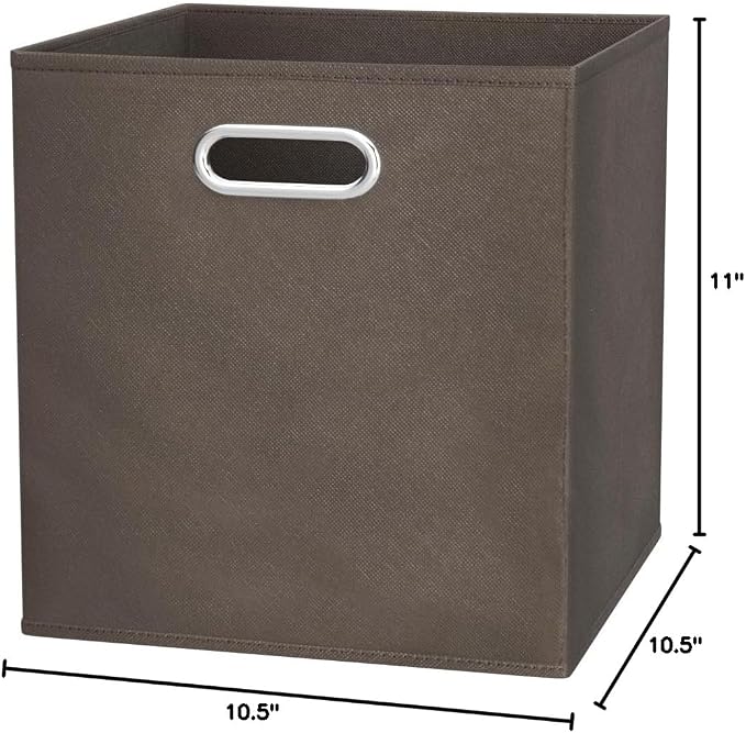 Amazon Basics Collapsible Fabric Storage Bins with Handle, Sturdy Space-Saving Cube Organizer, 10.5" x 10.5" x 11", Taupe, 6-Pack