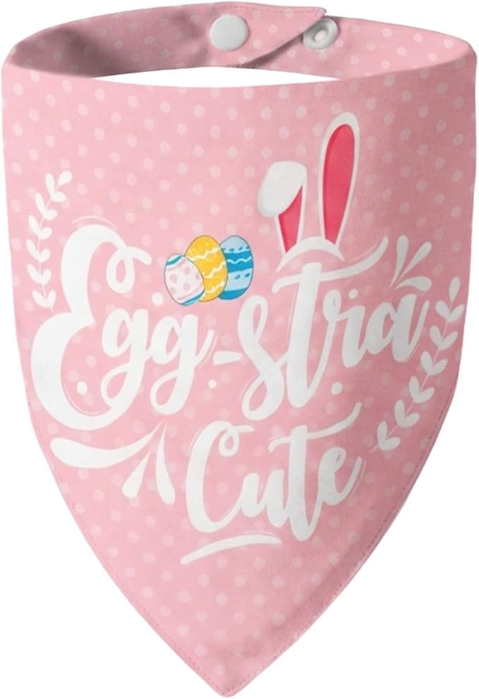 Easter 2-in-1 Dog Bandana with Egg-Stra Cute & Some Bunny Love Me Lovely Saying, Pink Pet Holiday Costumes Scarf with Snap Button, Medium to Large Breeds (30-75lbs)