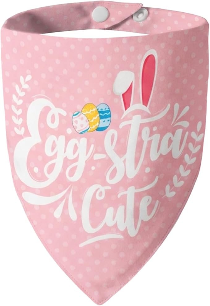 Easter 2-in-1 Dog Bandana with Egg-Stra Cute & Some Bunny Love Me Lovely Saying, Pink Pet Holiday Costumes Scarf with Snap Button, Small to Medium Breeds (5-30lbs)