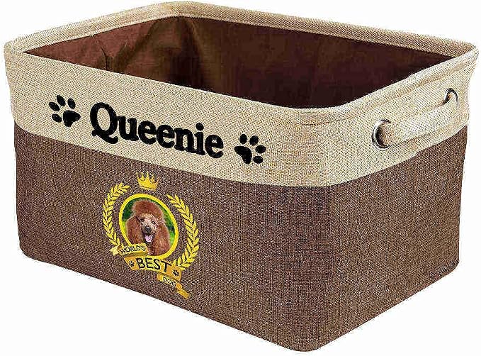 Custom Name Collapsible Dog Toy Storage Basket Bin World's Best Dog Red Standard Poodle Foldable Pet Toy Box Closet Shelf Baskets Organizer for Bedroom Home Dog Cat with Handles Brown