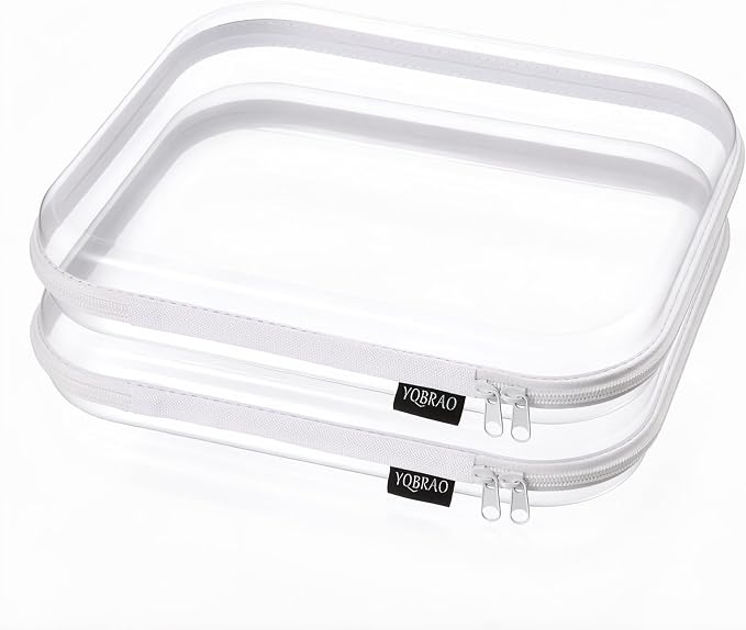 YQBRAO Clear Hard Shell Storage Organizer Set, 2-Pack, White | Two large rigid PET organizers for travel, beauty, office supplies and everyday storage