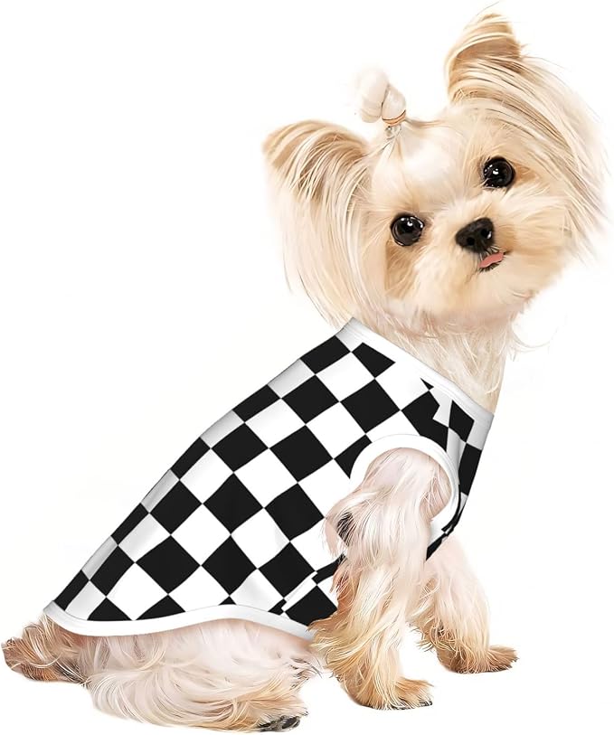 Black White Checkered Dog Shirts Sleeveless Puppy Cotton T-Shirts