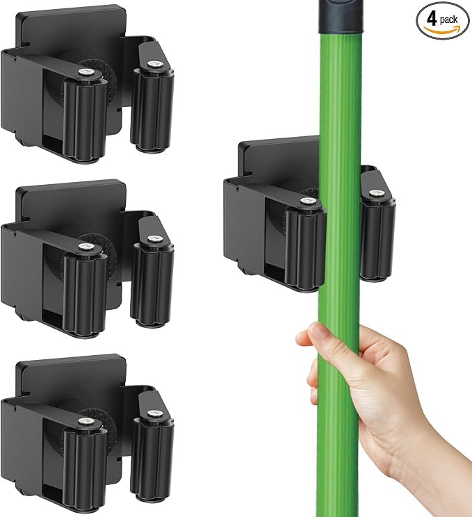 Strong Magnetic Mop Broom Holder, 4 Pack | Heavy Duty Magnetic Mop Hanger, For Refrigerators,Laundry Room Garage Kitchen Workshops