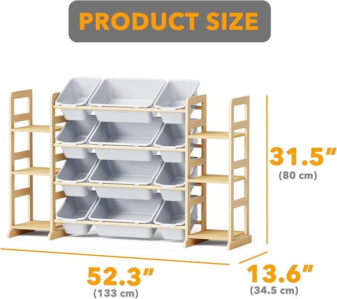 SpaceAid Toy Storage Organizer with 6 Shelves and 12 Bins, Toy Organizers Storage Bookshelf, Kids Bin Shelf Toys Box Bookcase for Bedroom Playroom Organization Room Decor, Neutral Gray