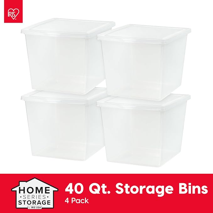 IRIS USA 4-Pack 36 Qt Storage Bins with Lids, Clear, Stackable | Great for clothing, linens, closets and home organization, nestable design, transparent design makes contents easy to find