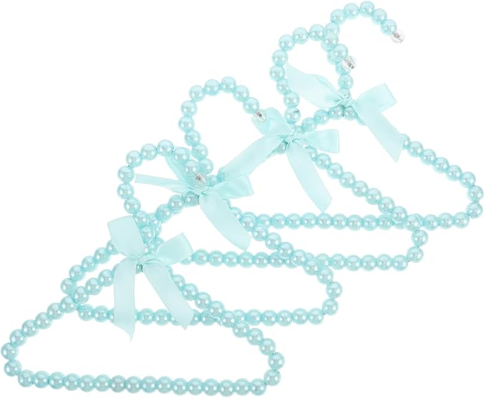 4pcs Pearl Pet Clothes Hanger Rack 20cm Blue Plastic Iron Wire | Elegant Design, Organized Storage and Sturdy Support, for Cat Clothing and Pet Outfits in Grooming Salons or Pet Stores