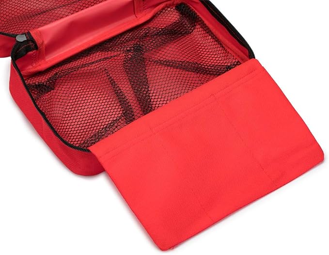 Red First Aid Bag Empty Travel Rescue Pouch First Responder Storage Medicine Emergency Bag for Car Home Office Kitchen Sport Outdoors (Red with Zippered Mesh Bags)