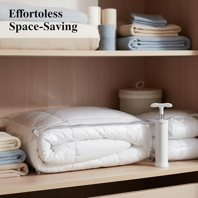 Vacuum Storage Bag with Zipper Seal, Space Saver for Bedding & Clothes, Compresses to 9.8 x 7.1 in, White (1 Pack)