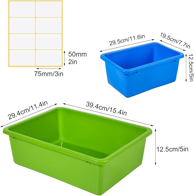 Zonon 12 Pcs Plastic Cubby Bins Office Storage Container Storage Bins Plastic Organization with 1 Pack Self Adhesive Label for Library Office Home Nursery(Cute Colors)