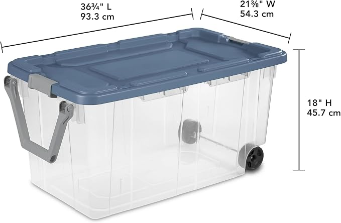 2 Pack 40 Gallon Extra-Large Rugged Clear Storage Bin with Wheels