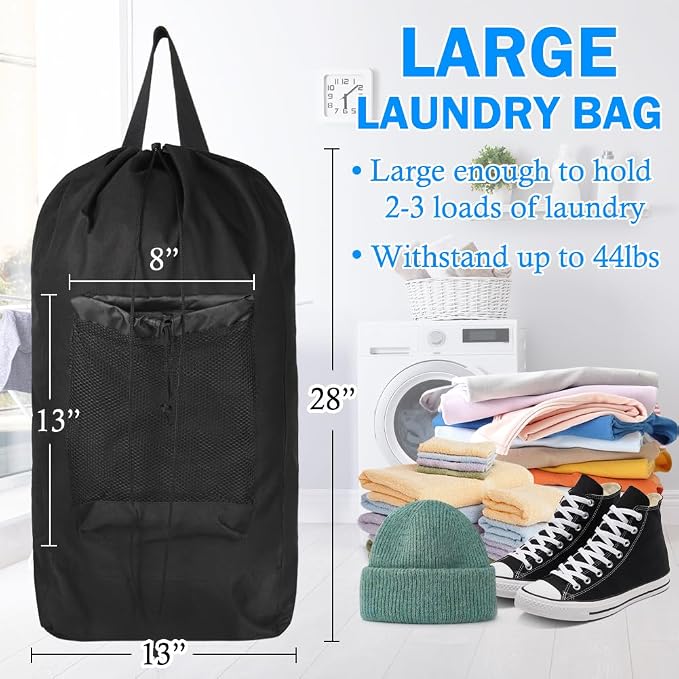 Tenn Well Laundry Bag Backpack, Heavy Duty Large Laundry Bag with Straps & Mesh Pocket, Clothes Hamper Bag for College Dorm, Laundromat, Apartment