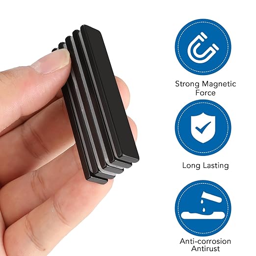 Strong Neodymium Magnets with Adhesive Backing, 50 Pack, 60x10x3 mm | Powerful Rare Earth Bar Magnets, Waterproof Black Magnetic Magnet Strips Heavy Duty for Craft, Kitchen, DIY, Office