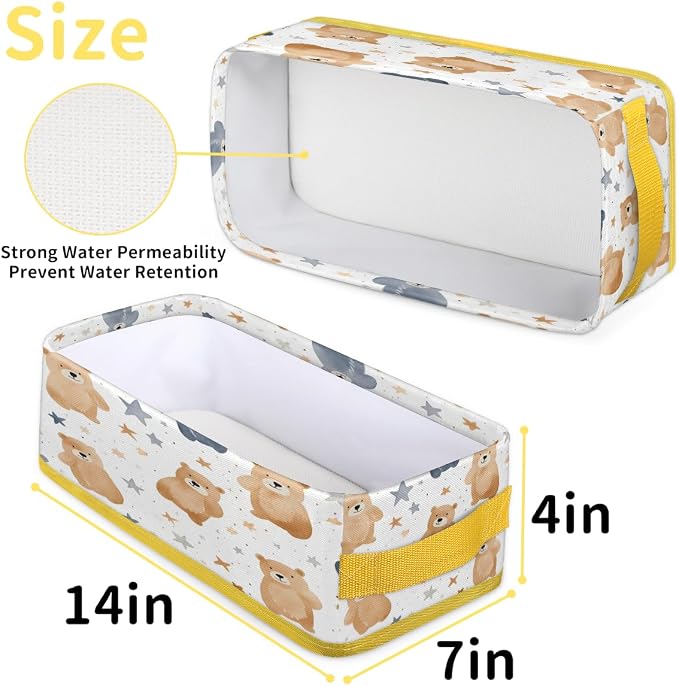 Star Bear Bathroom Storage Basket Waterproof Foldable Storage Bins with Handles Decorative Toilet Paper Storage Basket for Organizing for House Bathroom Toiletries Set of 2