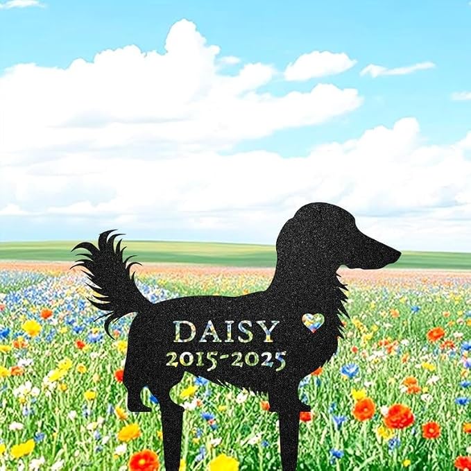 Custom Long Haired Dachshund Grave Marker, Silhouette Lawn Ornament | Pet Memorial Gifts for Dogs, Grave Marker, Grave Decorations for Cemetery, Dog Dad Gifts, Back Yard, Garden Decor