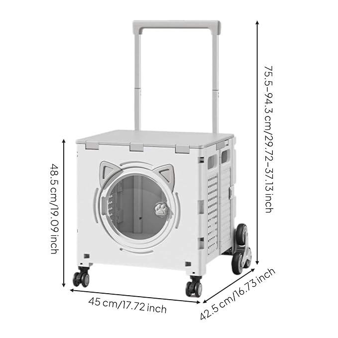 Outdoor Travel Cart Foldable Pet Trolley Carrier Crate with Compartment and Panels with Handle and Rolling Support, Array, Advanced Gray, Eight-Wheel Climbing Model